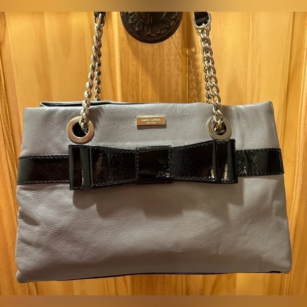 Kate Spade Beaumont Bridge Elena Gray & Black Leather Medium Size Shoulder Bag - Picture 1 of 16